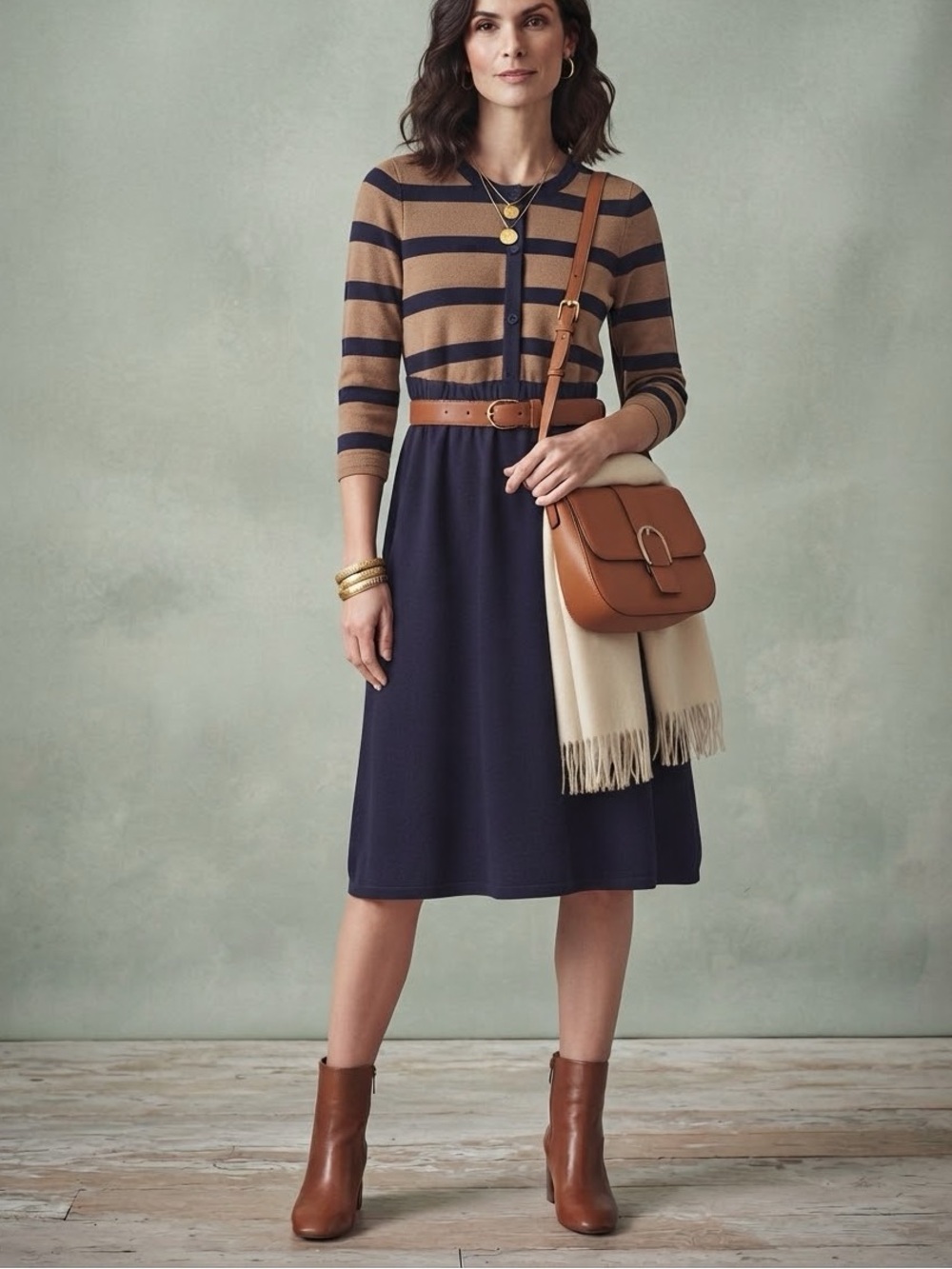 BloomChic Knit Skirted Dress - Navy striped with side pockets